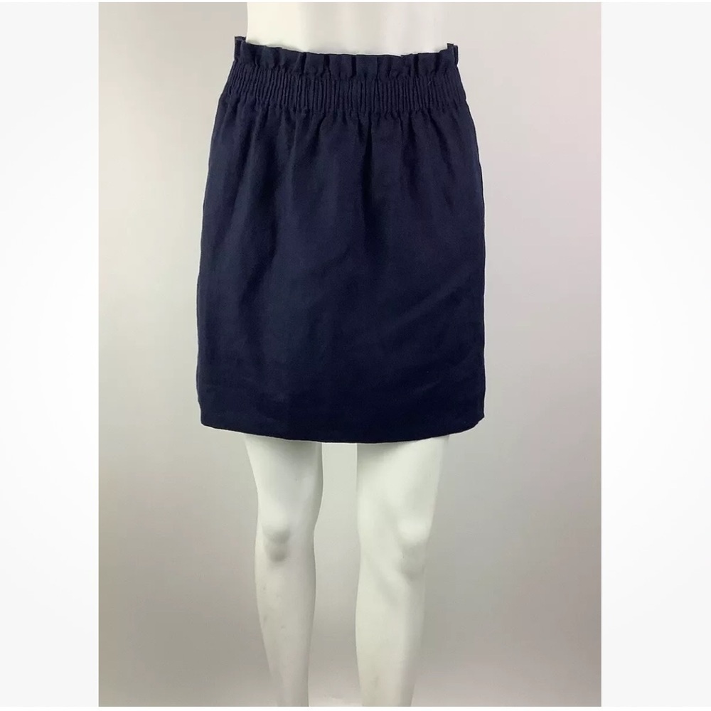 NWT J Crew Sz 0 100% Linen A-Line Pull On Mini Skirt Blue Elastic Waist